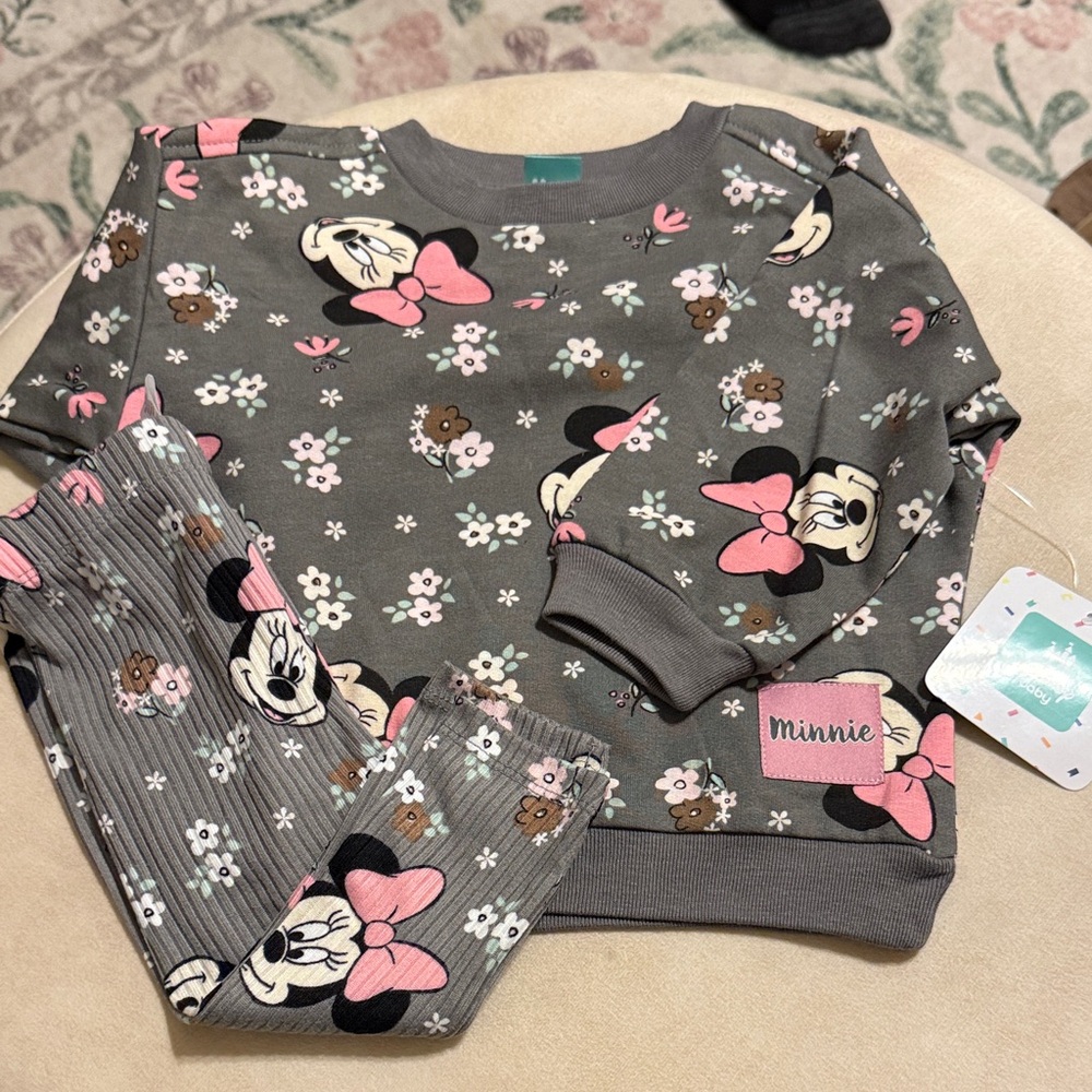 Disney Gray and Pink Minnie Mouse Pajama Set